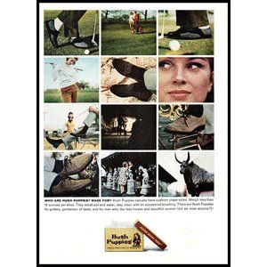 1963 Hush Puppies Shoes Casual Vintage Print Ad Golf Shopping Horses Wall Art
